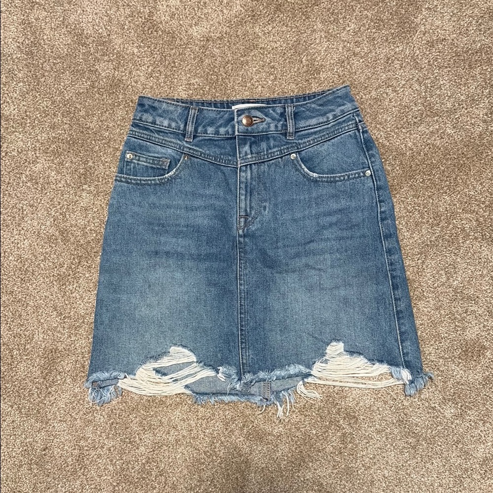 DL1961 Blue Frayed Hem Mini Skirt